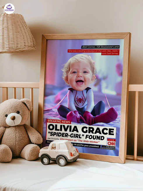 Custom Baby News Poster – Personalized Baby Web Walker Girl Wall Art